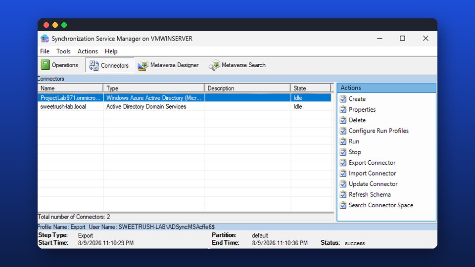 Synchronization Service Manager de Microsoft Entra Connect con los conectores de AD y Entra ID